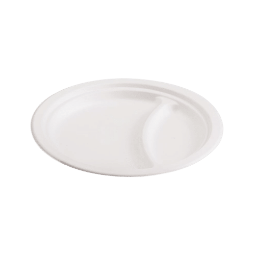 Piatto biscomparto compostabile in polpa di cellulosa (bagassa) da 230 mm