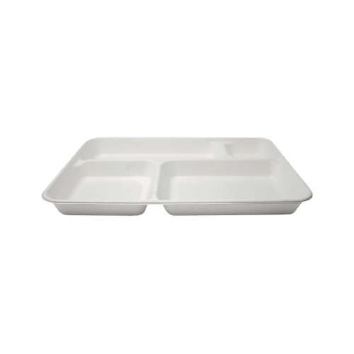 Vaschetta 4 scomporti compostabile in polpa di cellulosa (bagassa) 370x270x32 mm
